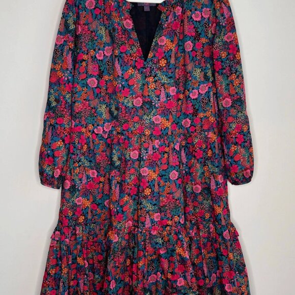 J. Crew Liberty Ciara Floral Print Tiered Popover Mini Dress Multi Womens Size L - Picture 3 of 9